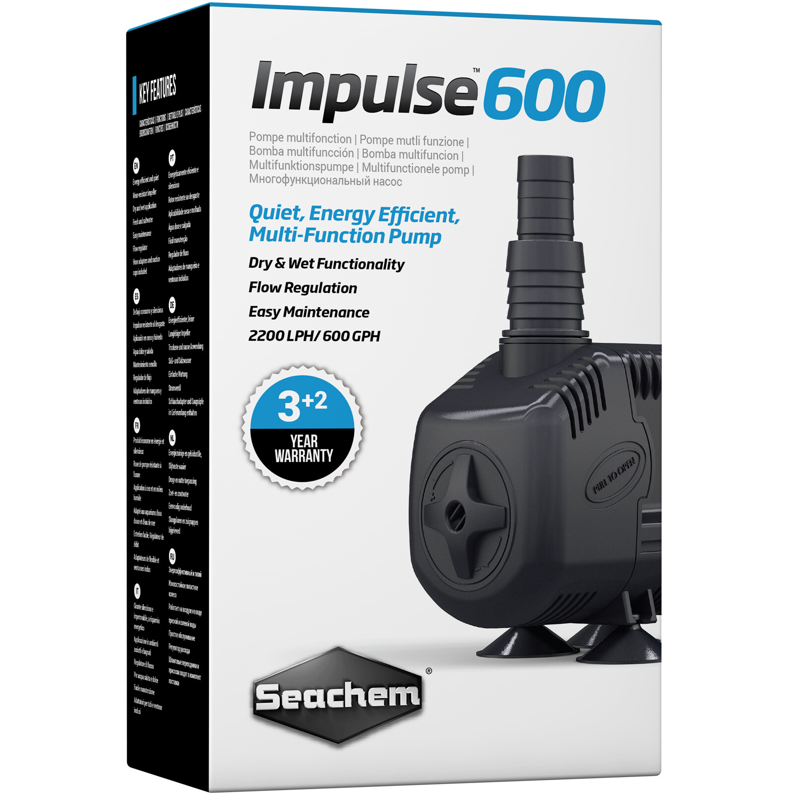 Seachem Impulse 600 Water Pump Quiet Energy Efficient Multi-Function Pump