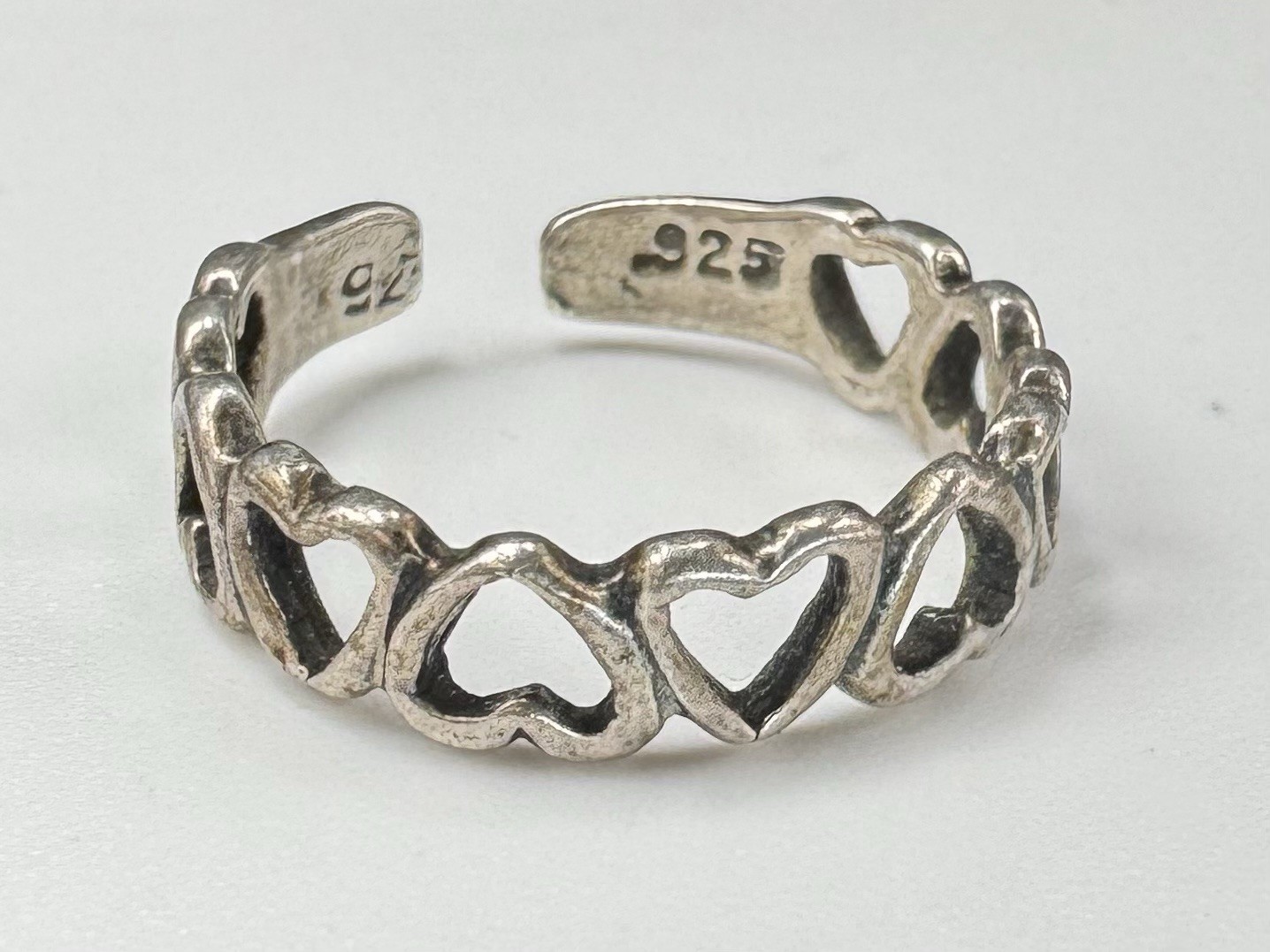Vintage Sterling Silver Open Heart Toe Ring Size 4 Adjustable 4.75mm 1.4g