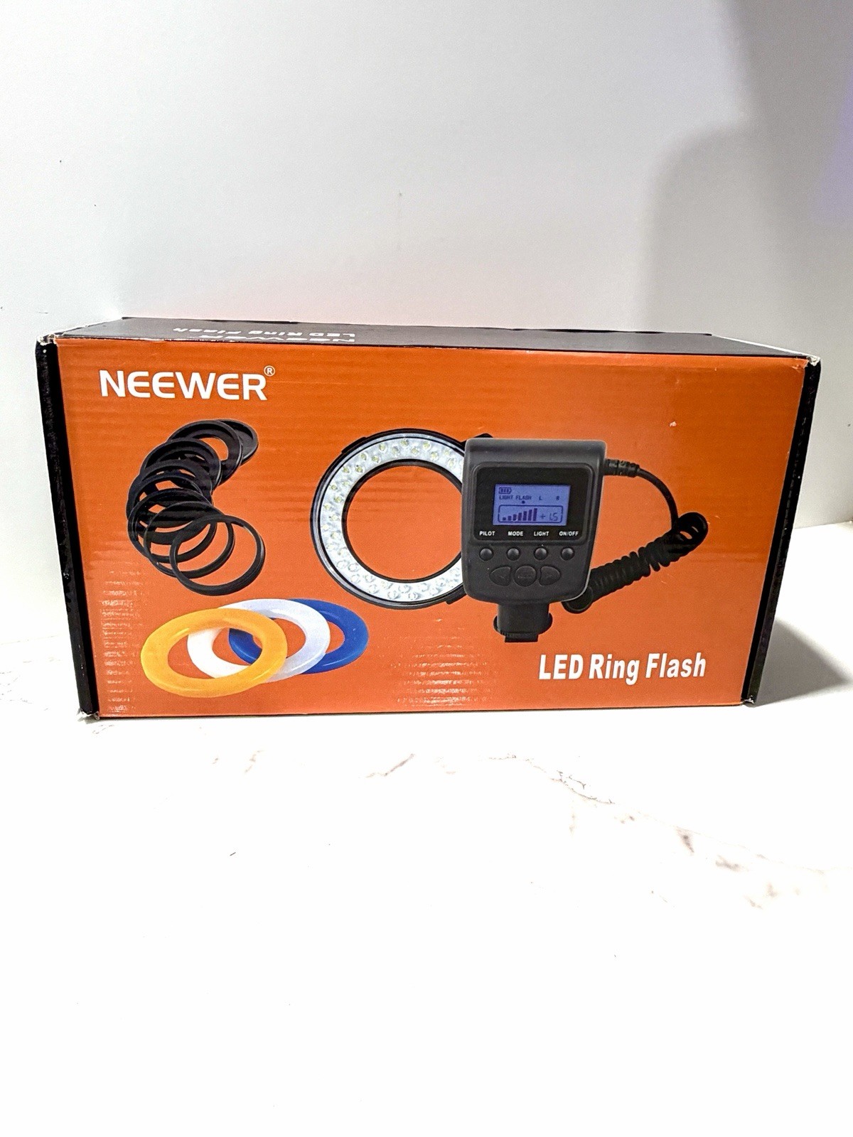 Neewer LED Macro Ring Flash Kit LCD Display Camera Flash New Open Box