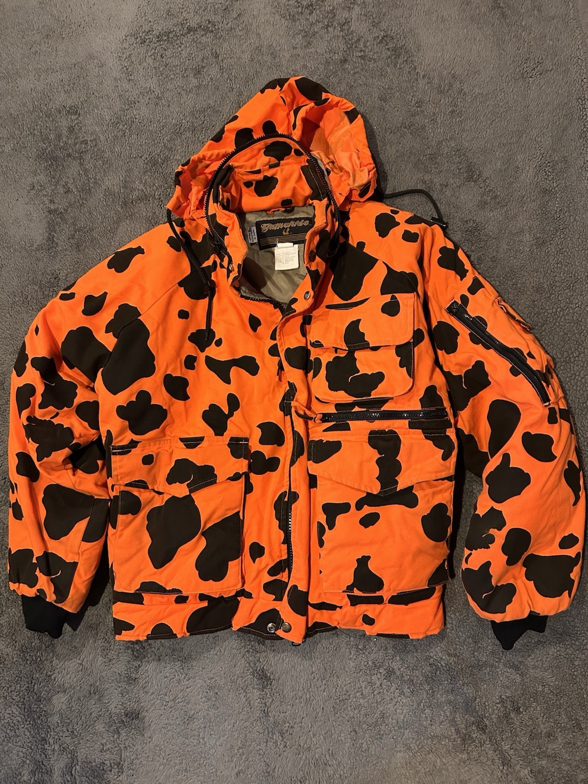 Vintage Gamehide Duck Hunting Zipper Jacket Camo Blaze Orange Mens Large Quilted