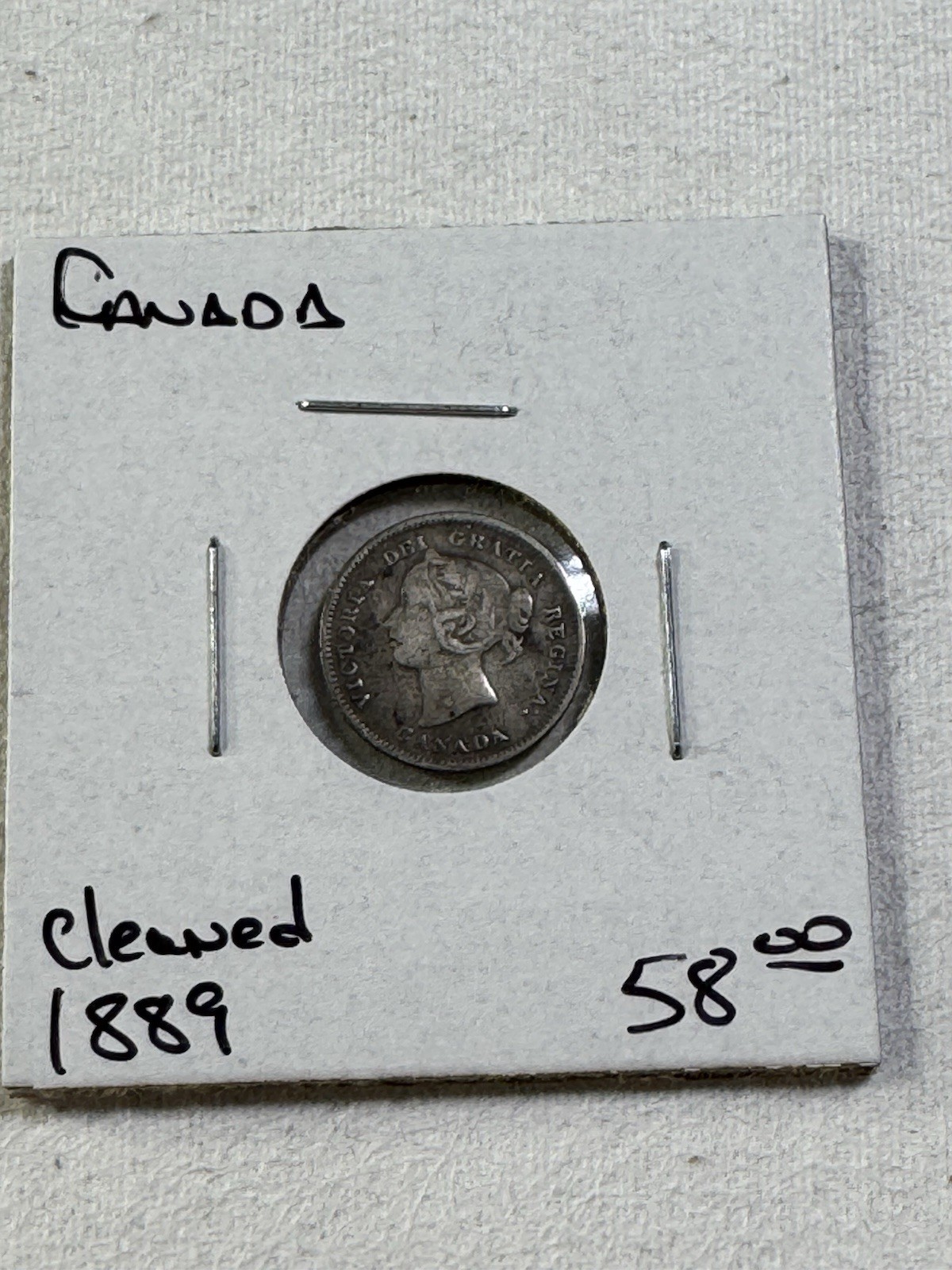 1889 Canada 5 Cents Small Silver Coin Cleaned