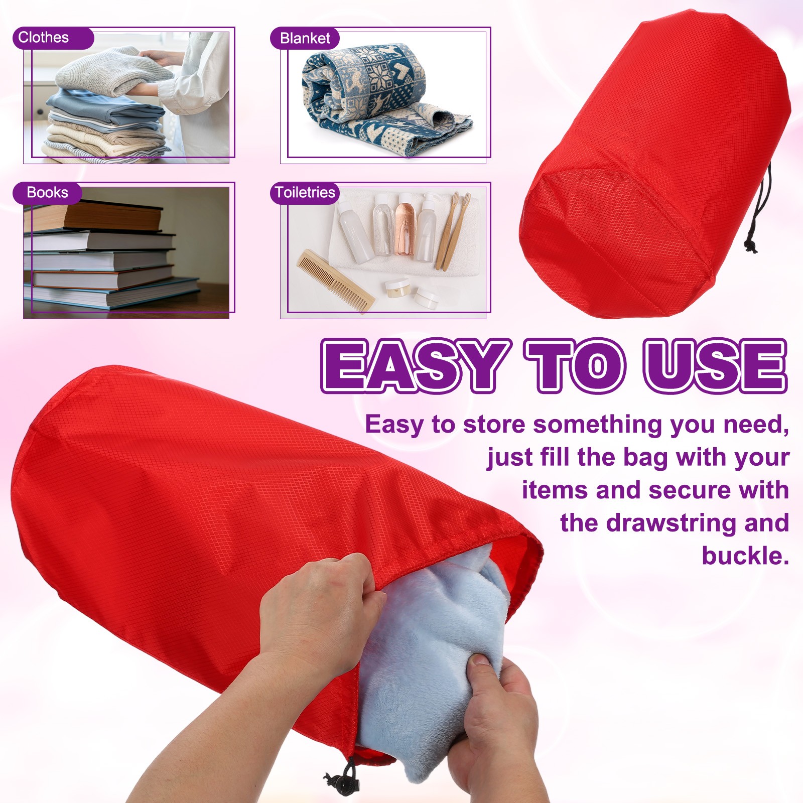 Stuff Sack, Waterproof Ditty Bags with Toggle 3x7In & 2 Pack & Orange