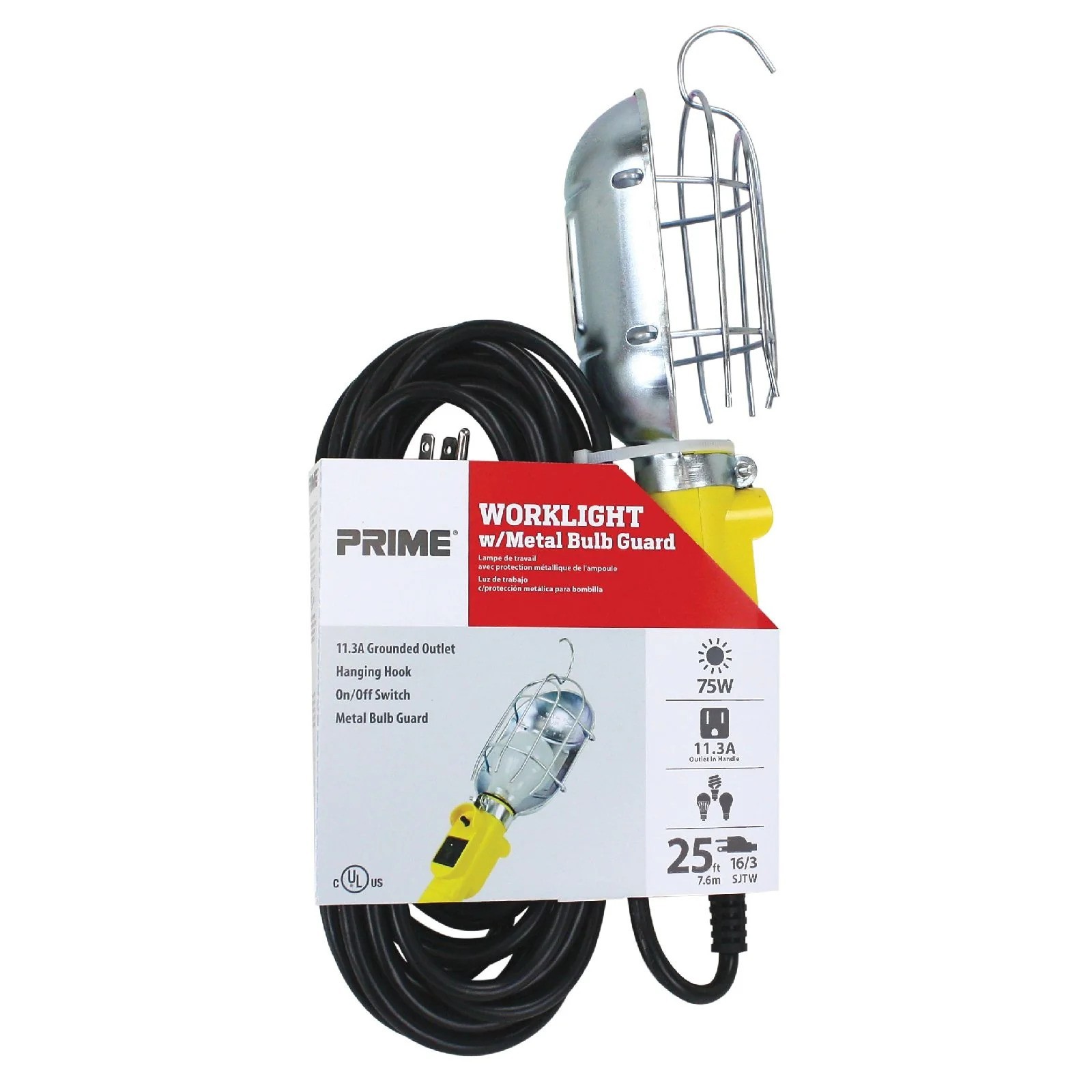 Prime Work Light 75 Watt Metal Guard w/25ft Cord TL010625