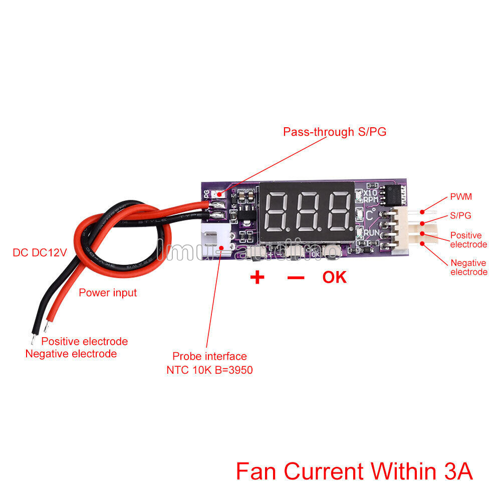 DC 12V 3A PWM PC CPU Fan Temperature Control Thermostat Speed Controller Board