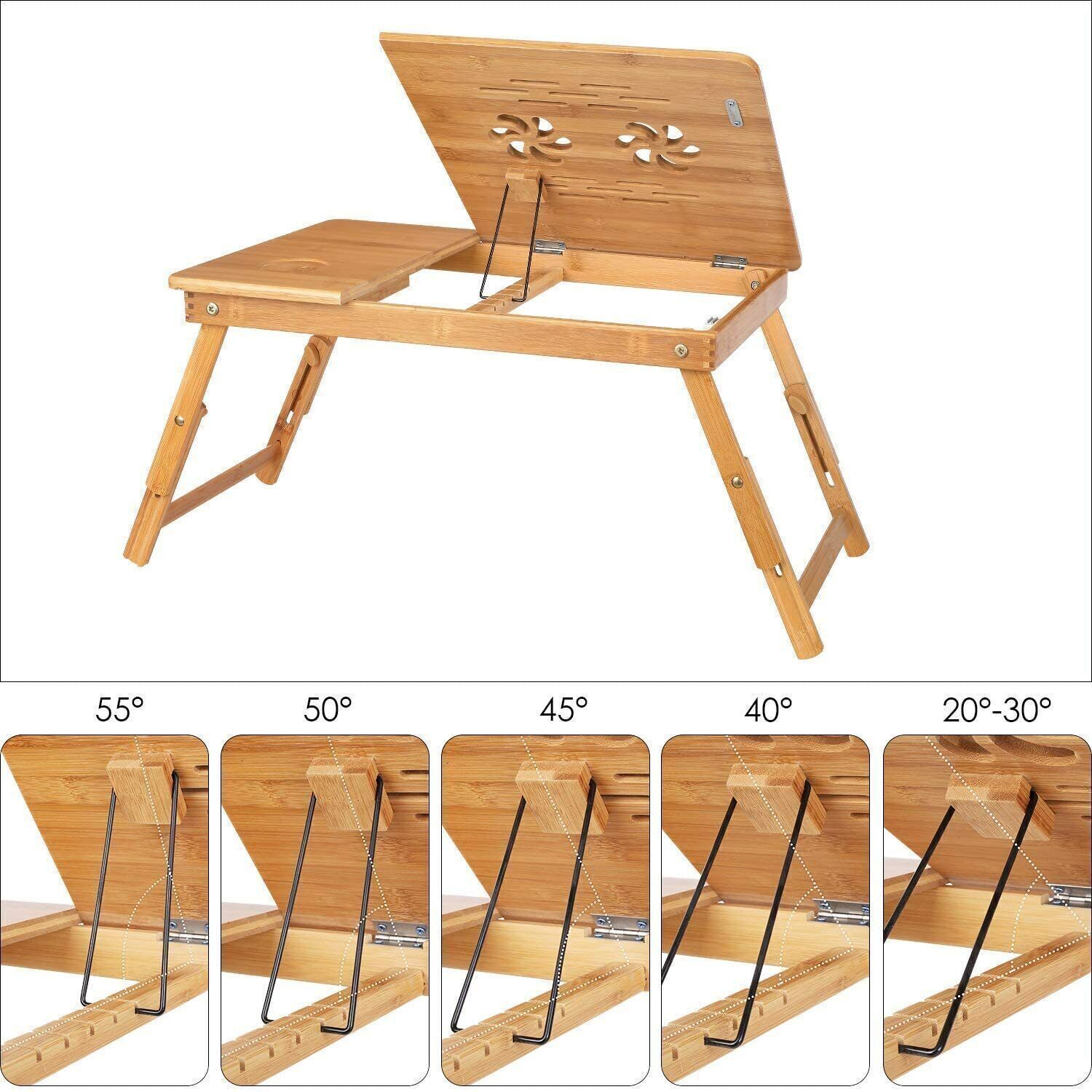 Adjustable Bamboo Laptop Folding Lap Desk Notebook Bed Tray Table Portable Stand
