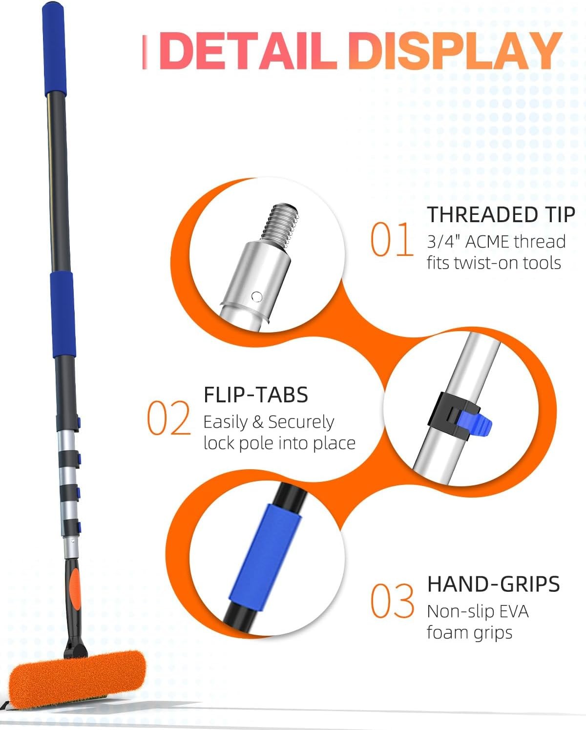 26FT Reach Window Squeegee Window Cleaning Kit W/ 5-19 Foot Telescoping
