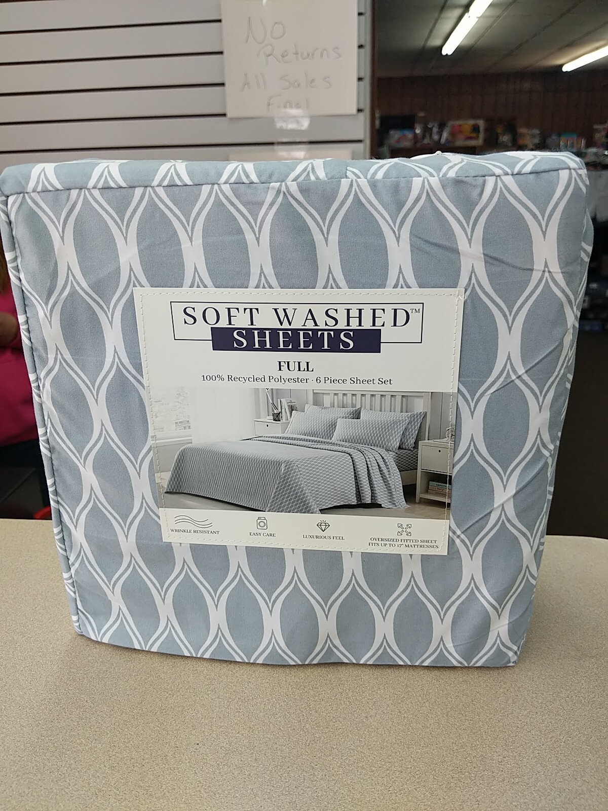 new full oversized soft washed sheet 6 piece set  100% polyester  ogee blue