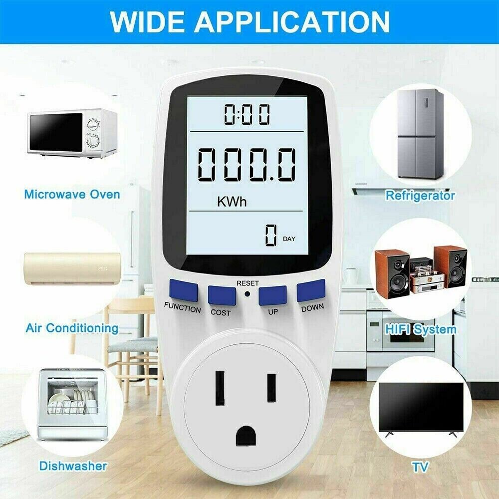 LCD Digital Power Meter Consumption Electricity Usage Watt Amps Volt Monitors