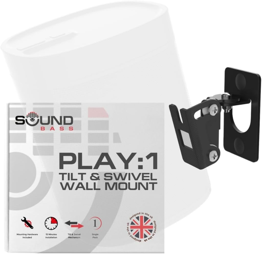 Play 1 Wall Mount Black, Compatible with Sonos Play:1 Only, Adjustable Swivel...
