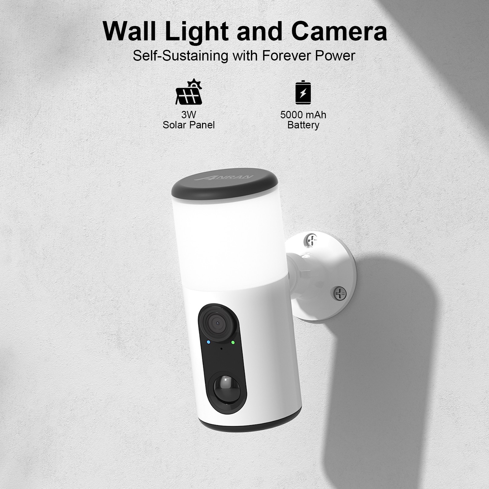 ANRAN 2K Wireless Solar Battery Floodlight Security Camera Home WIFi CCTV Camera