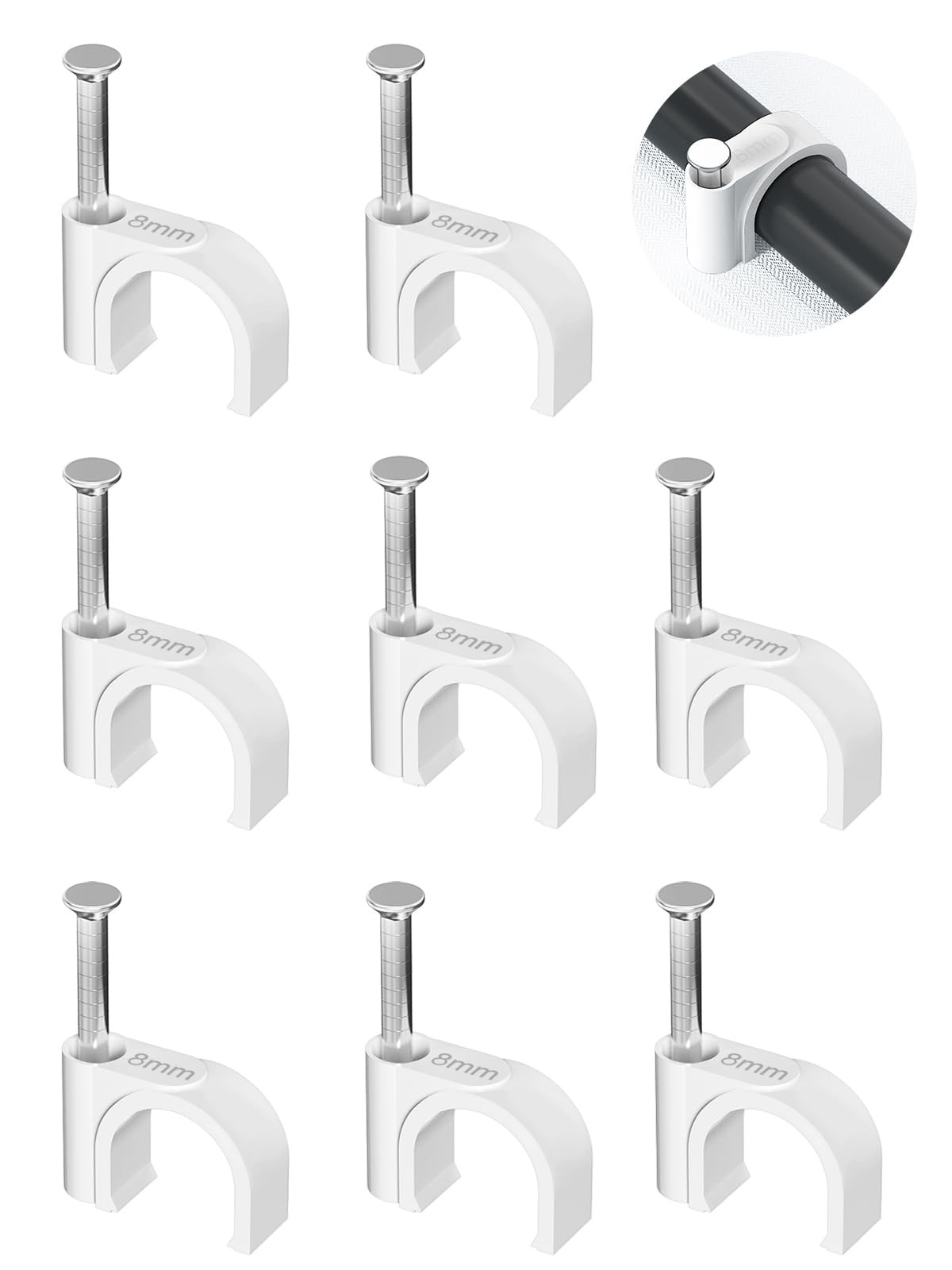 Cable Clips 100Pcs 8mm Nail in Clips for Round Ethernet Cables Wall Clip