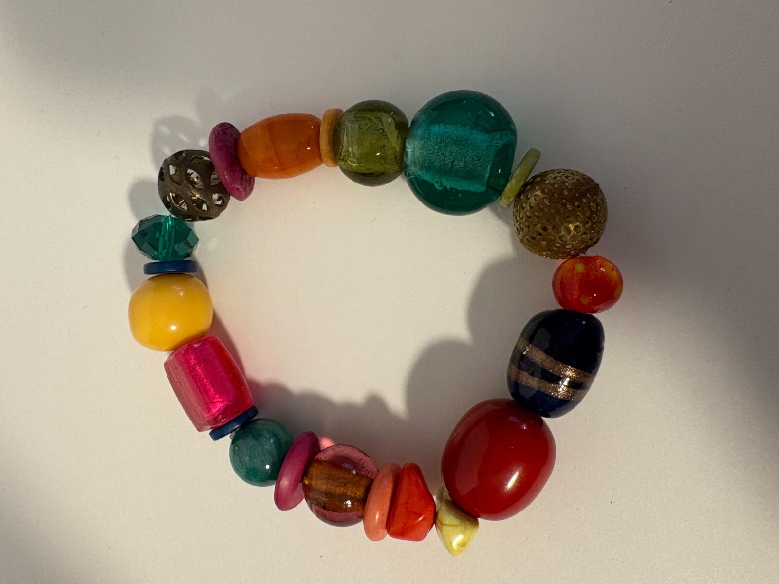 Handmade Multicolored Beaded Chunky Bracelet 10"