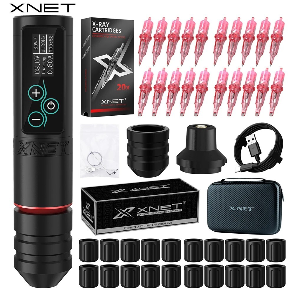 XNET Vane Tattoo Machine Kit Brushless Motor with 20pcs Disposable Grips 20pcs