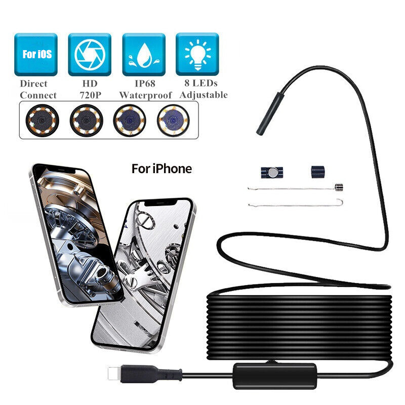 Slim 5.5mm Lens Endoscope Inspection Camera For iPhone/iPad/iOS Borescope Cable