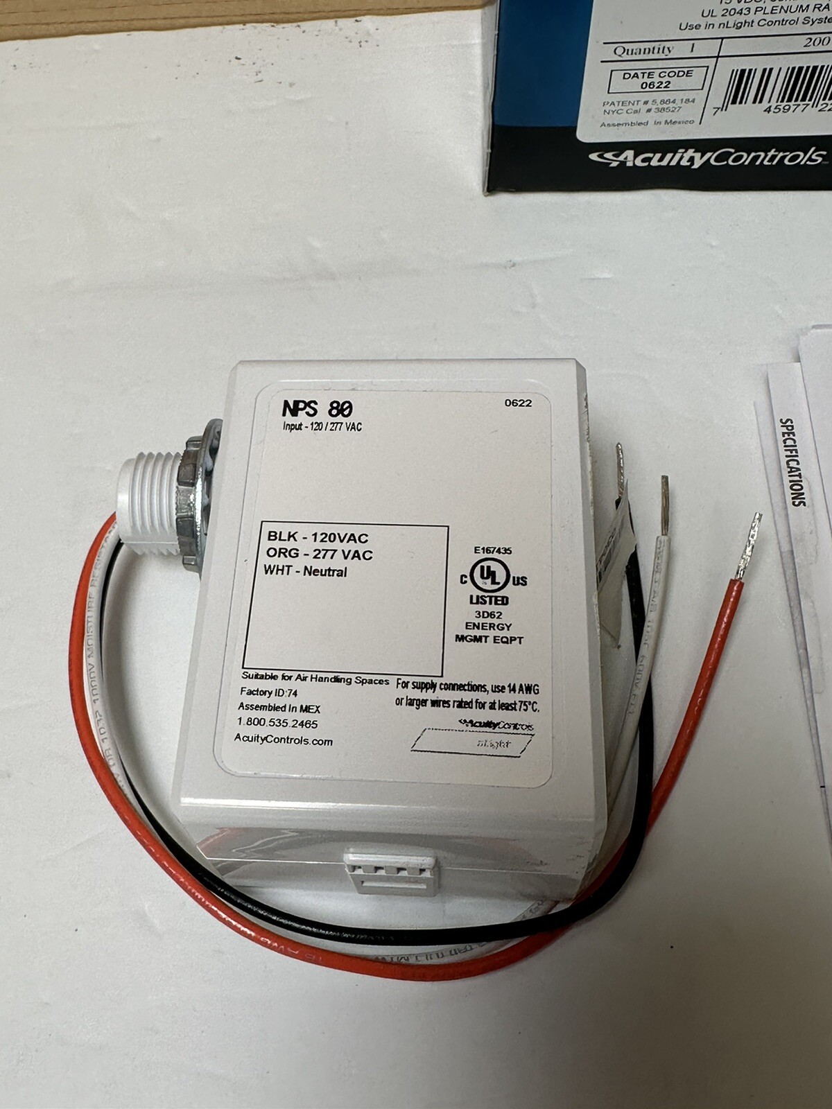 ACUITY CONTROLS SENSOR SWITCH NPS 80 ENCLOSED ENERGY MANAGEMENT