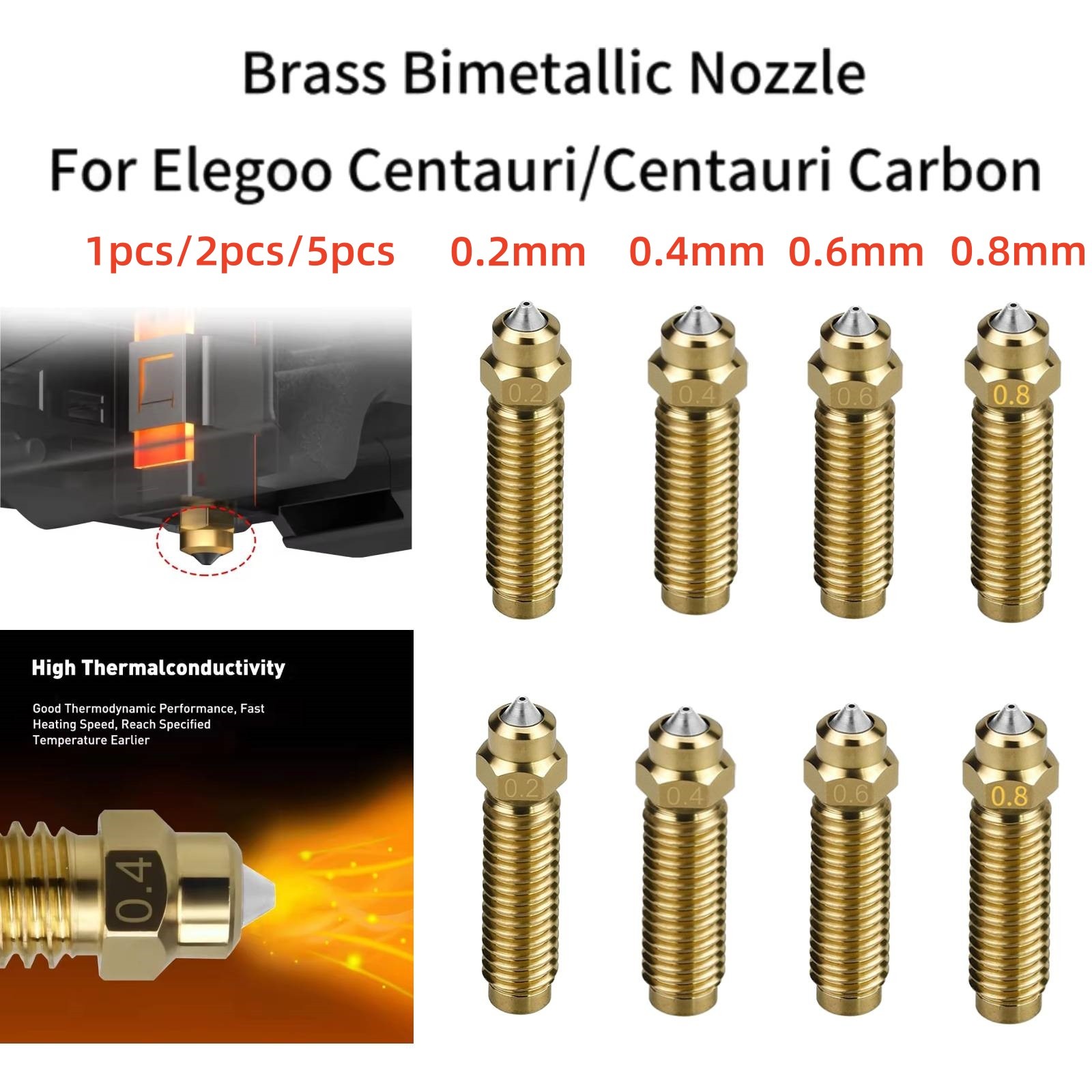 1-5pcs 0.2-0.8mm Brass Nozzle For Elegoo Centauri/Centauri Carbon 3D Printer lot