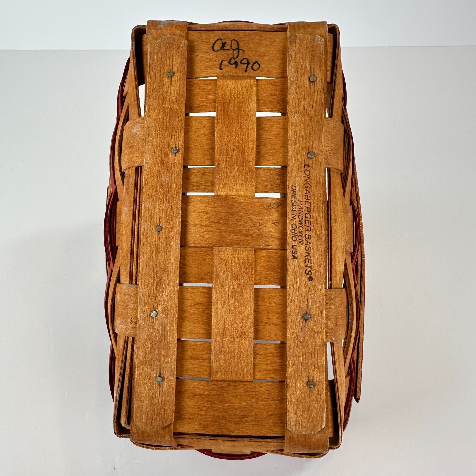 Longaberger 1990 Christmas Collection 'Gingerbread' Basket W/Red Weave Brass Tag
