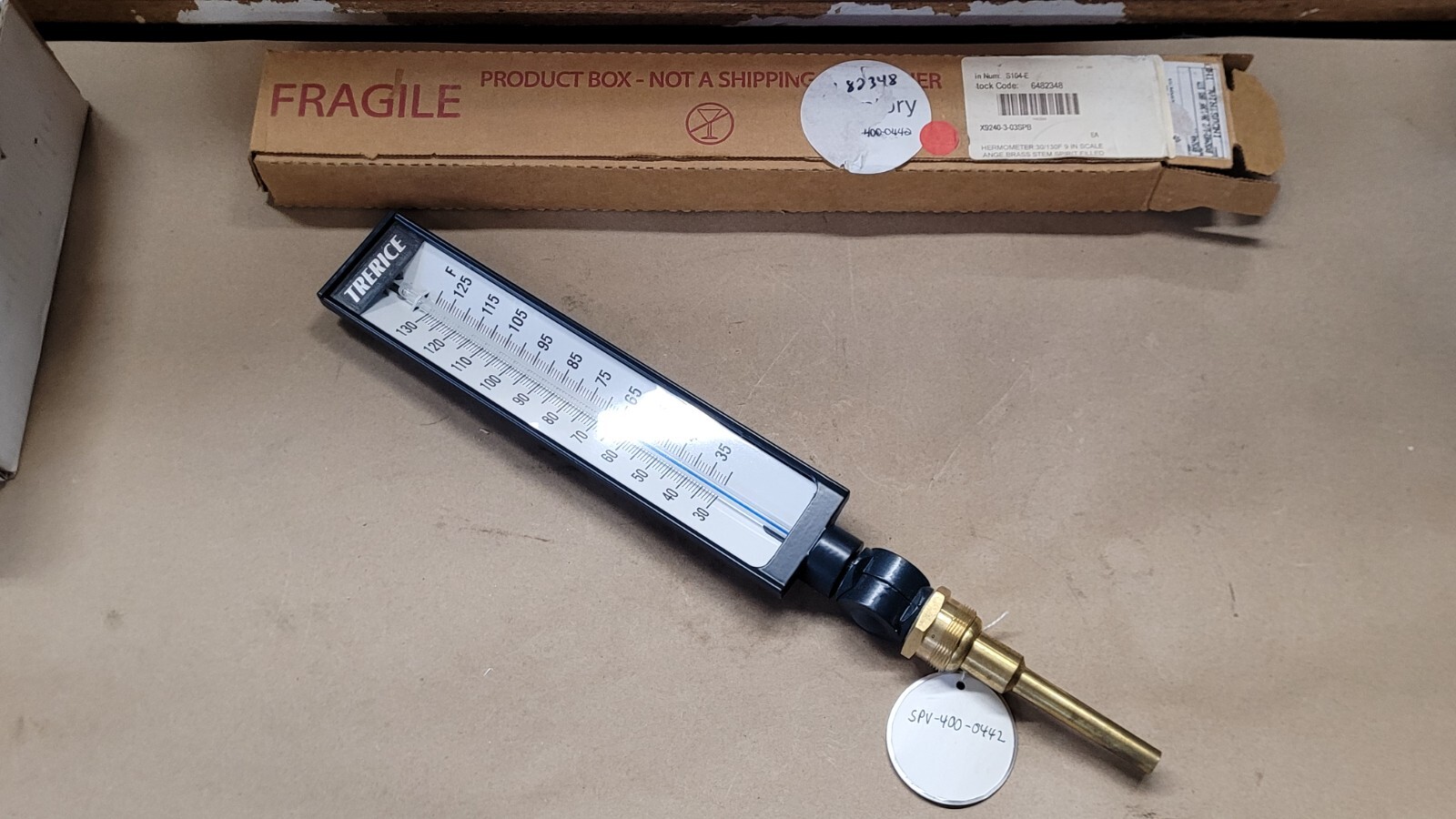 Trerice SPV-400-0442 Industrial Thermometer 30/130F 9" Scale Brass Stem BX9240-3