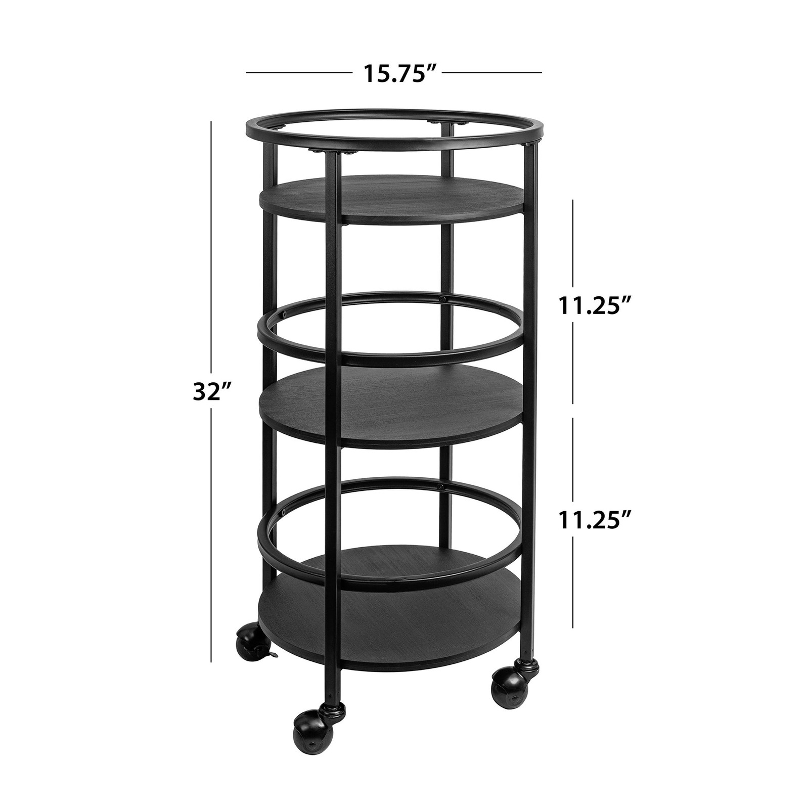 32" 3-Tier Rolling Round Kitchen Storage Bar Cart Black