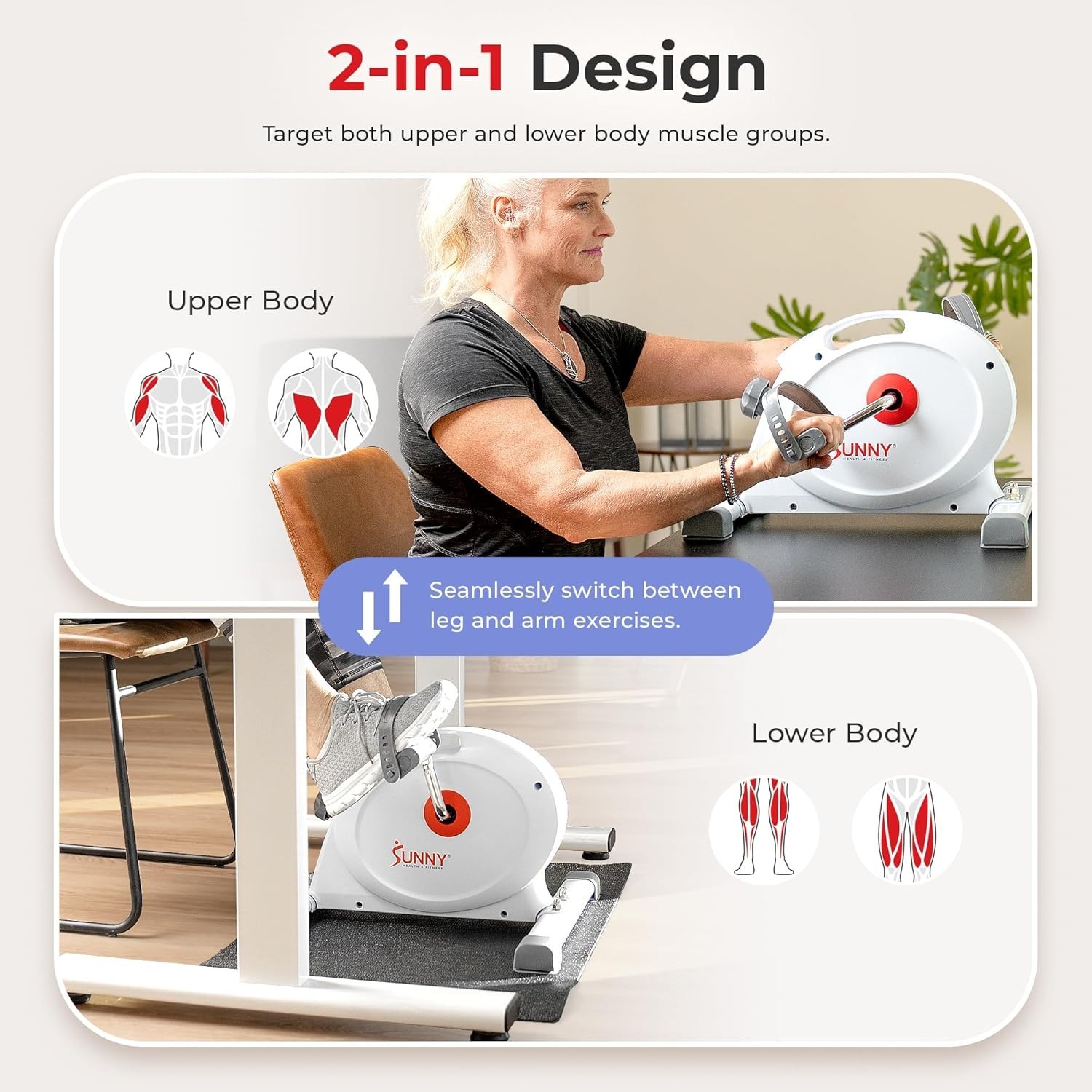 2-in-1 Arm/Leg Exerciser, Quiet Stepless Resistance