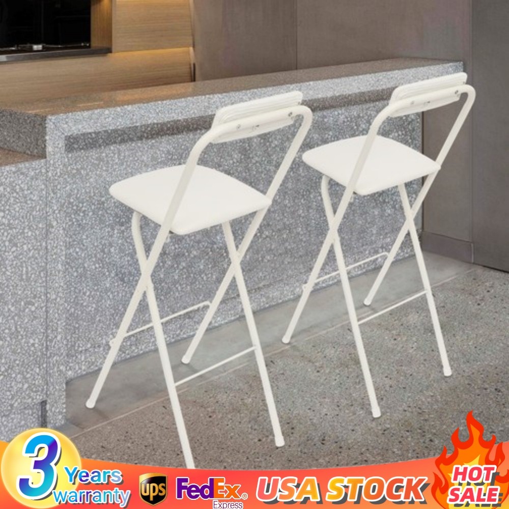 2PCS Portable Folding Metal Stool 29.53" Bar Stool Tall Chair Cafes Bars Chair