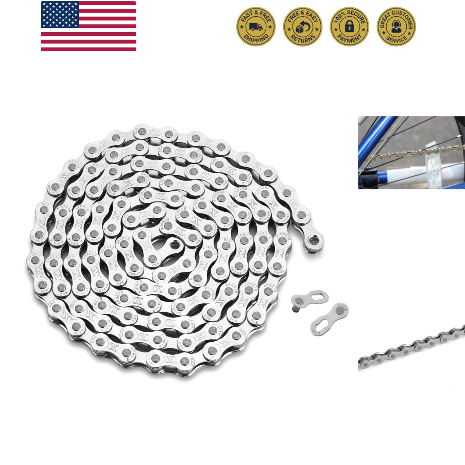6/7/8 Speed Bike Chain 1/2 x 3/32 Inch 116 Links