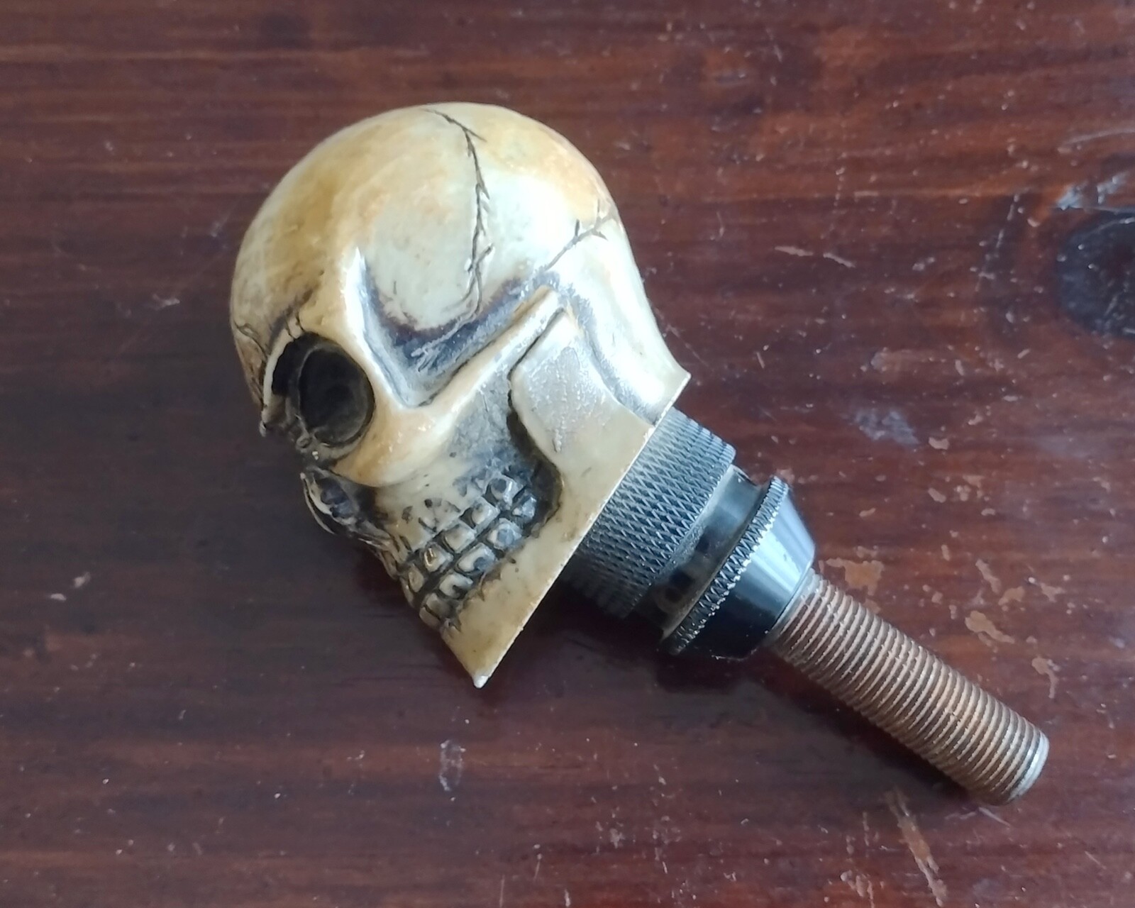 Skull on Threaded Post - Skull Knob - Auto Accessory Creepy - Heavy