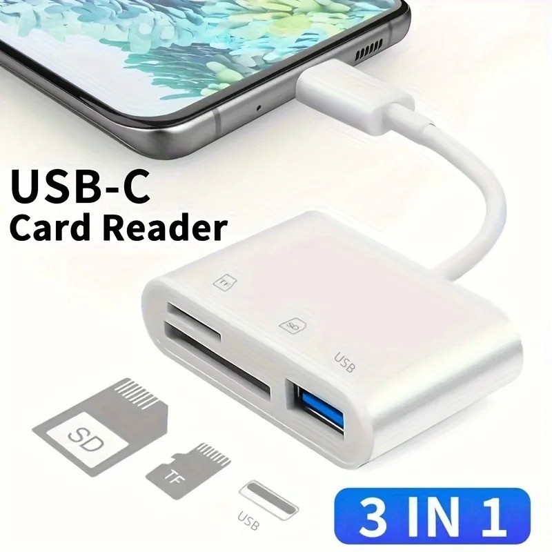 3 In 1 Adapter Type-C, Tf, Cf, Sd, Memory Card Reader, Recorder, Compact Flash U