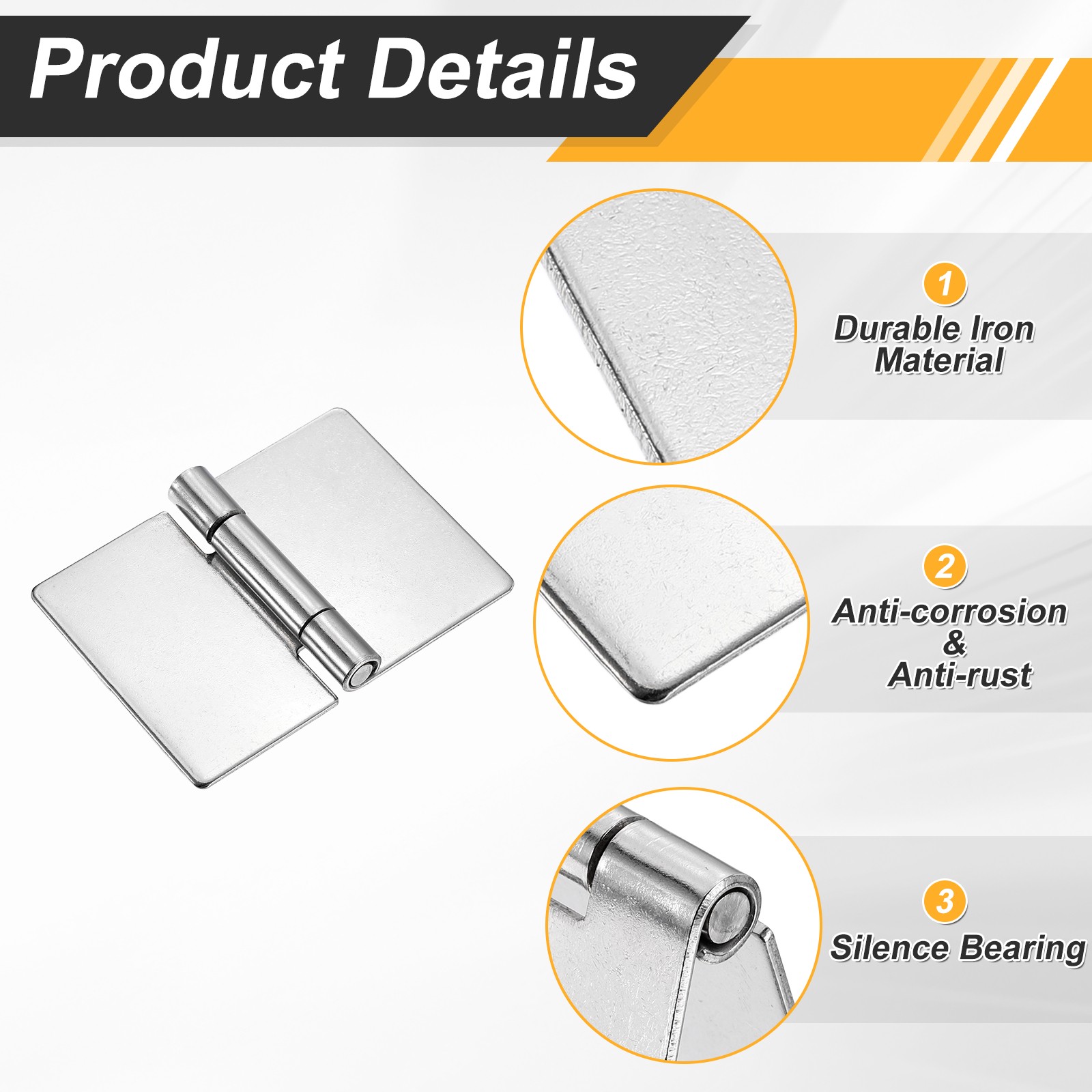 2 Pack Heavy Duty Weldable Hinges, 2"x1.97"x0.06" Weld on Butt Hinge, Silver