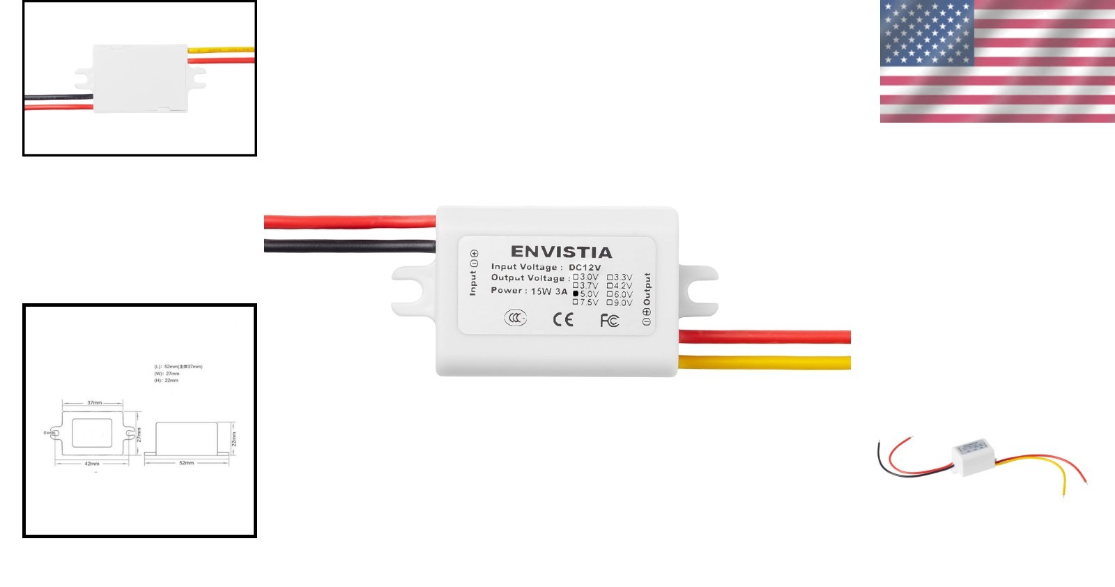Waterproof 12V to 5V Converter Module with Overload Protection - 3A Output