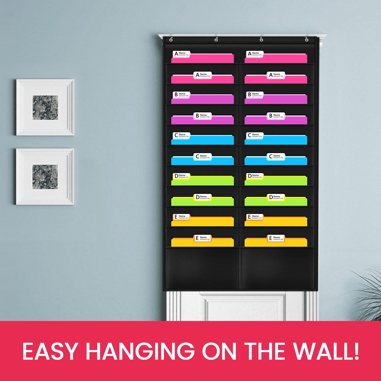Godery Folder Pocket Chart (Black), Cascading Wall Organizer 20 Pocket, Black