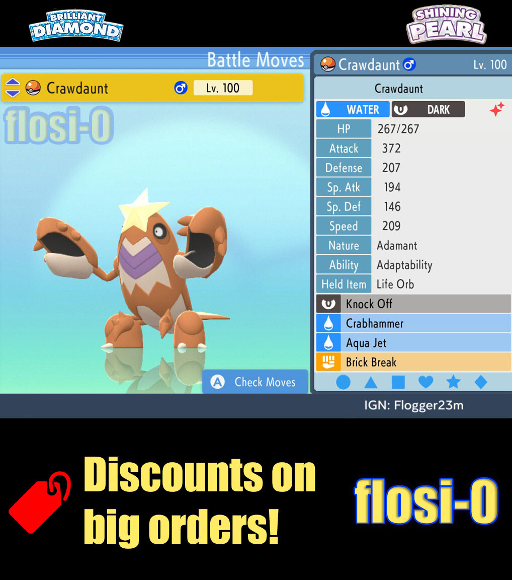 6IV Shiny Crawdaunt Pokemon Brilliant Diamond and Shining Pearl