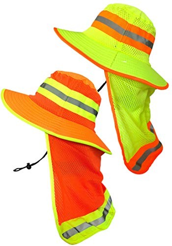 Men High Visibility Reflective Sun Hat with Medium-X-Large 2pcs (Orange+lime)