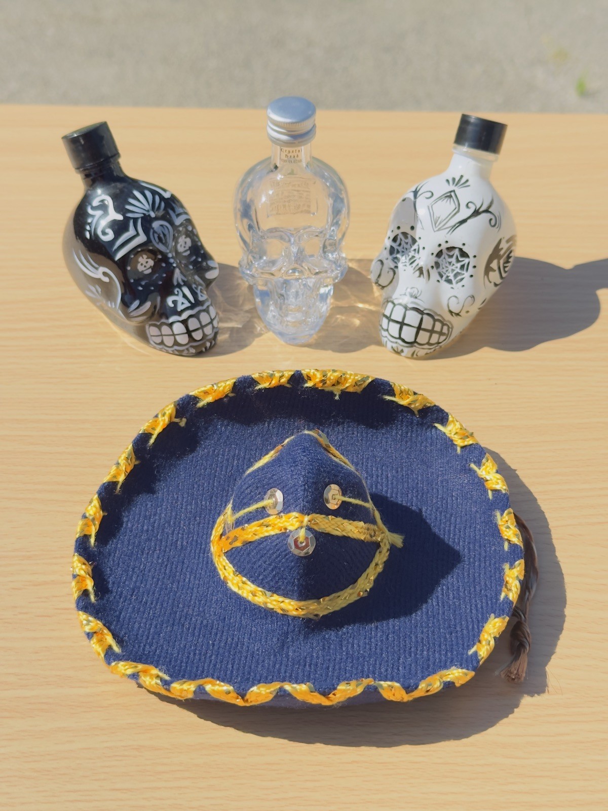 💀 KAH Tequila Skull Bottles-Hand-Painted Set of  2 EMPTY Bottles 💀One Crystal