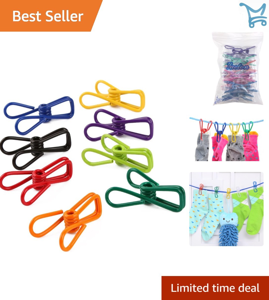 Pack of 30 Multi-Purpose Metal Clips Vinyl Coated Clothes Line Sealing