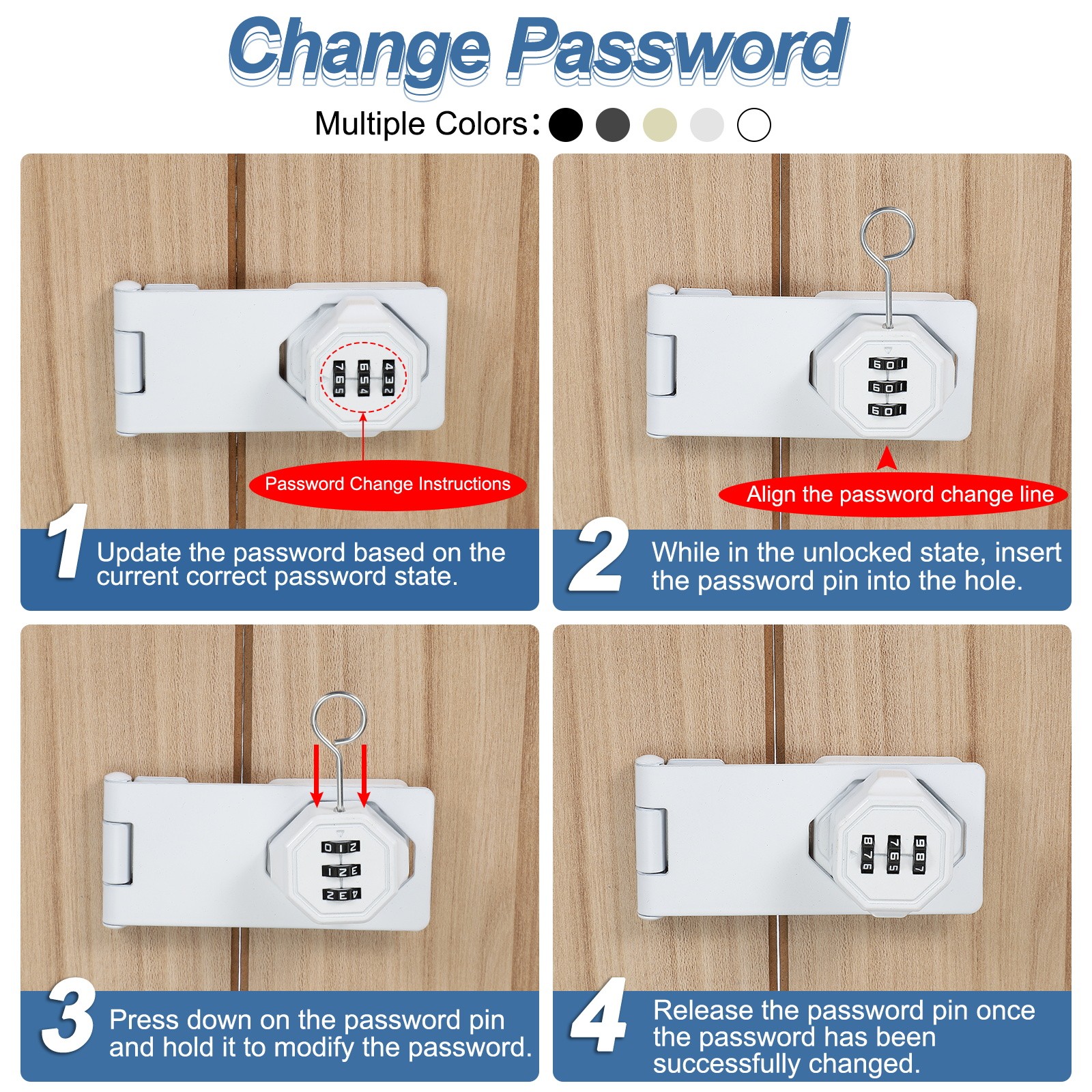 2 Pcs Password Rotary Hasp Locks Mechanical Cabinet Latch Locks 4.5" White