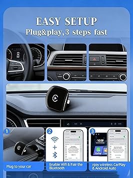 Wireless CarPlay Adapter,Carplay Wireless Adapter for iPhone,Plug and Play,Mini