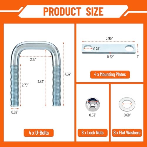 4 Pack Square U Bolt for 2 Inch Wide Leaf For 2" Wide Leaf Spring-4 Pack