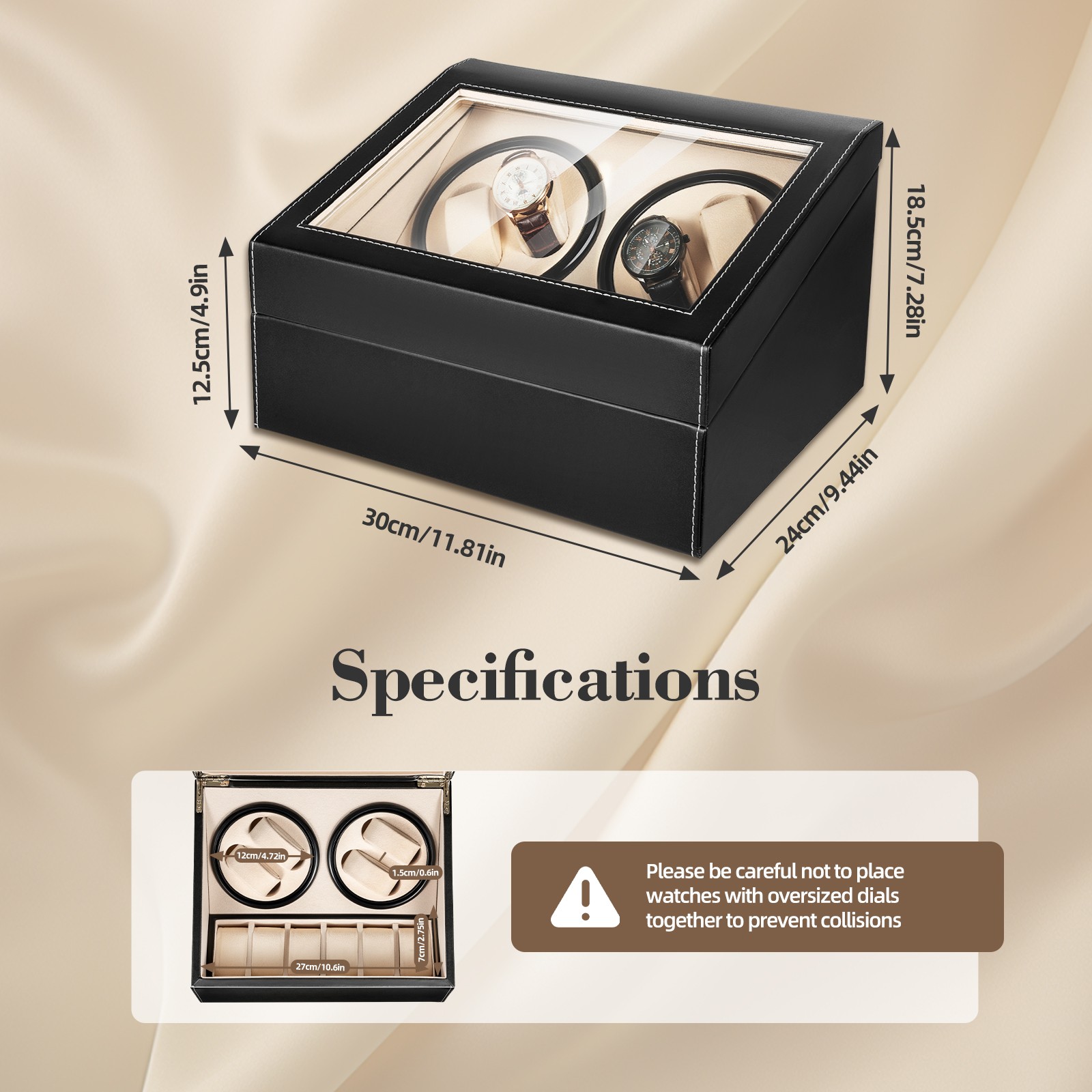 4+6 Automatic Rotation Watch Winder Leather Storage Case Display Box For Gift US