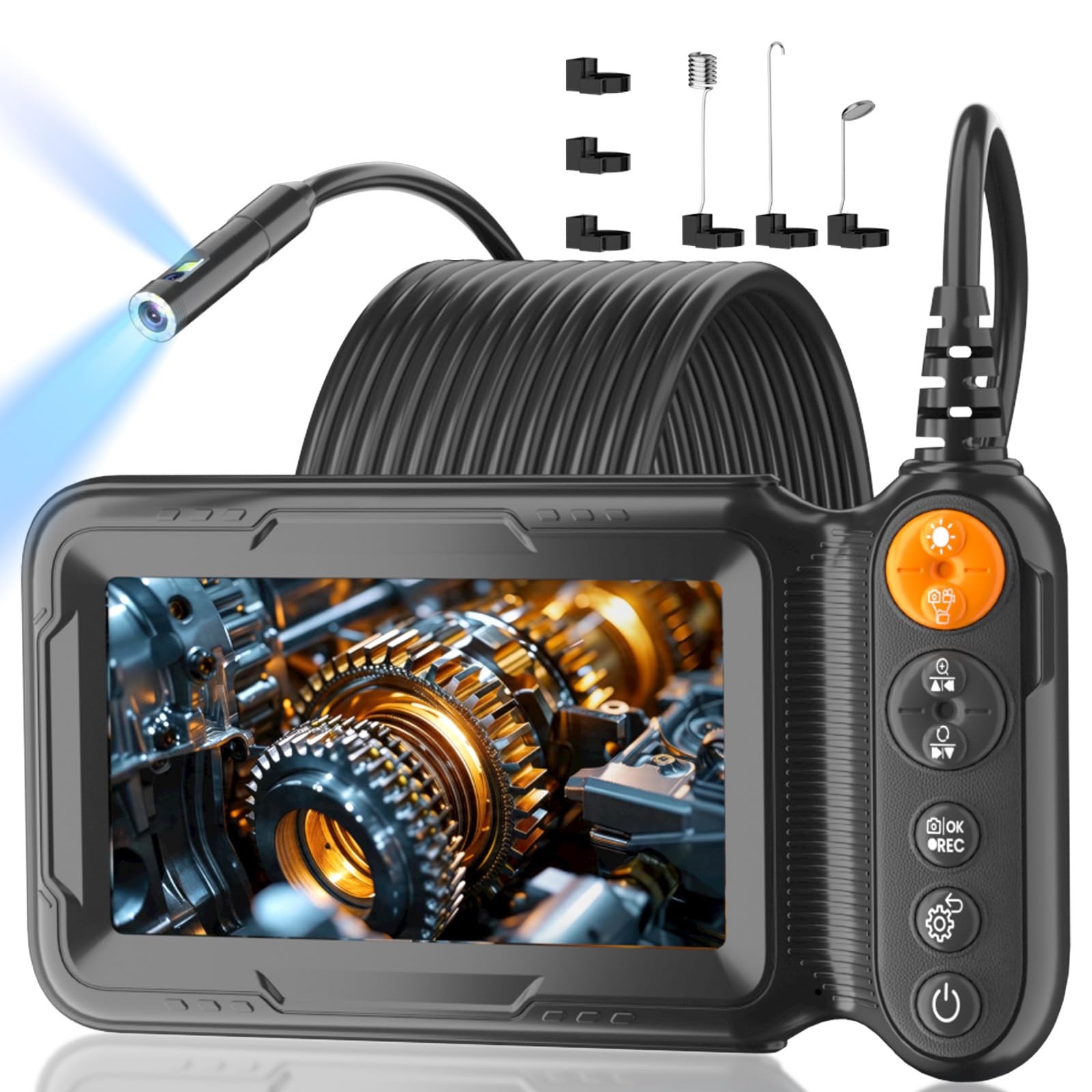 Endoscope Camera with Light, Dual Lens Borescope, 5" IPS 1920P HD Inspection ...