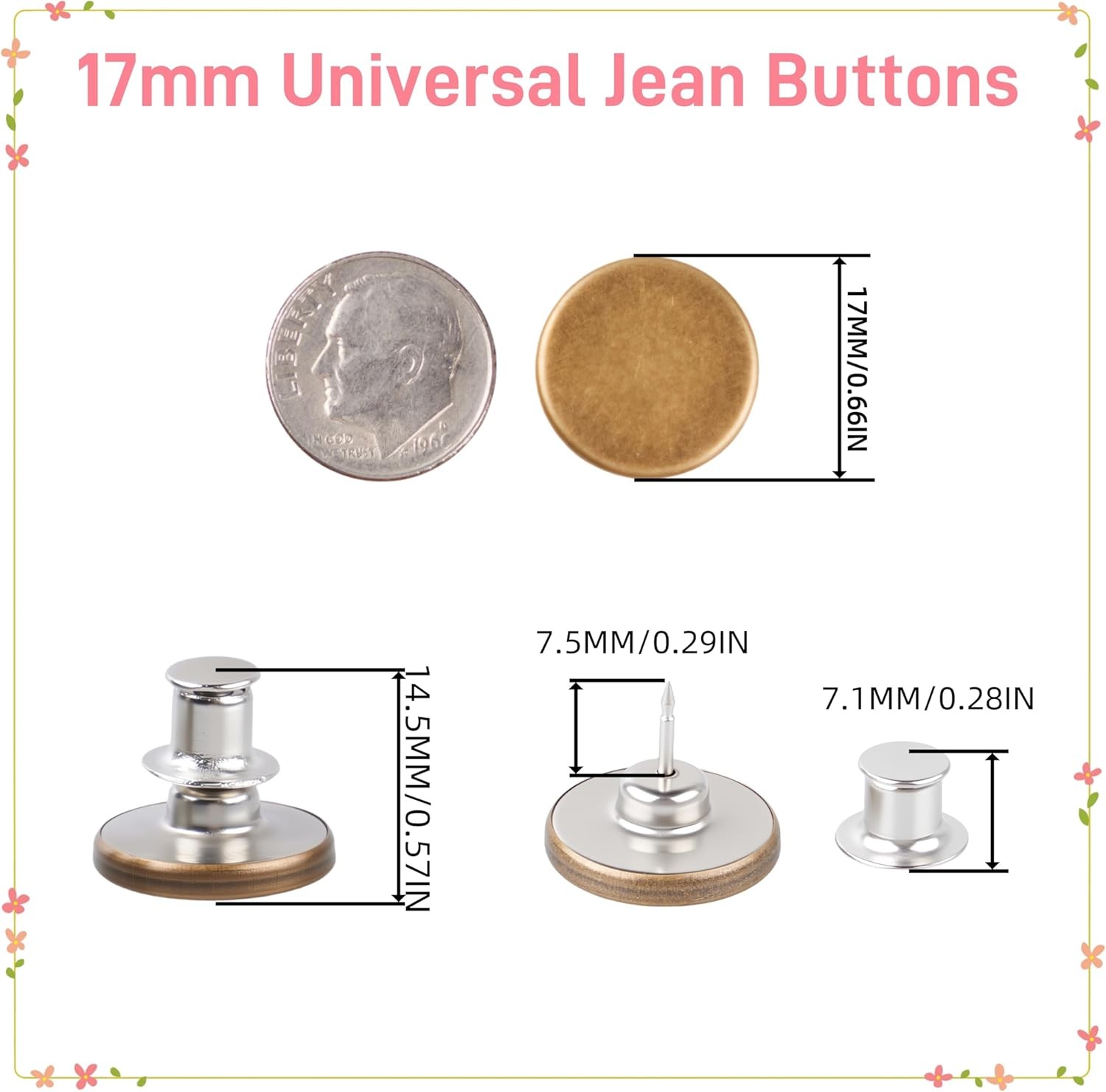20 Sets 17mm Reusable and Adjustable Jeans Button Kits, 17mm, Color mixing