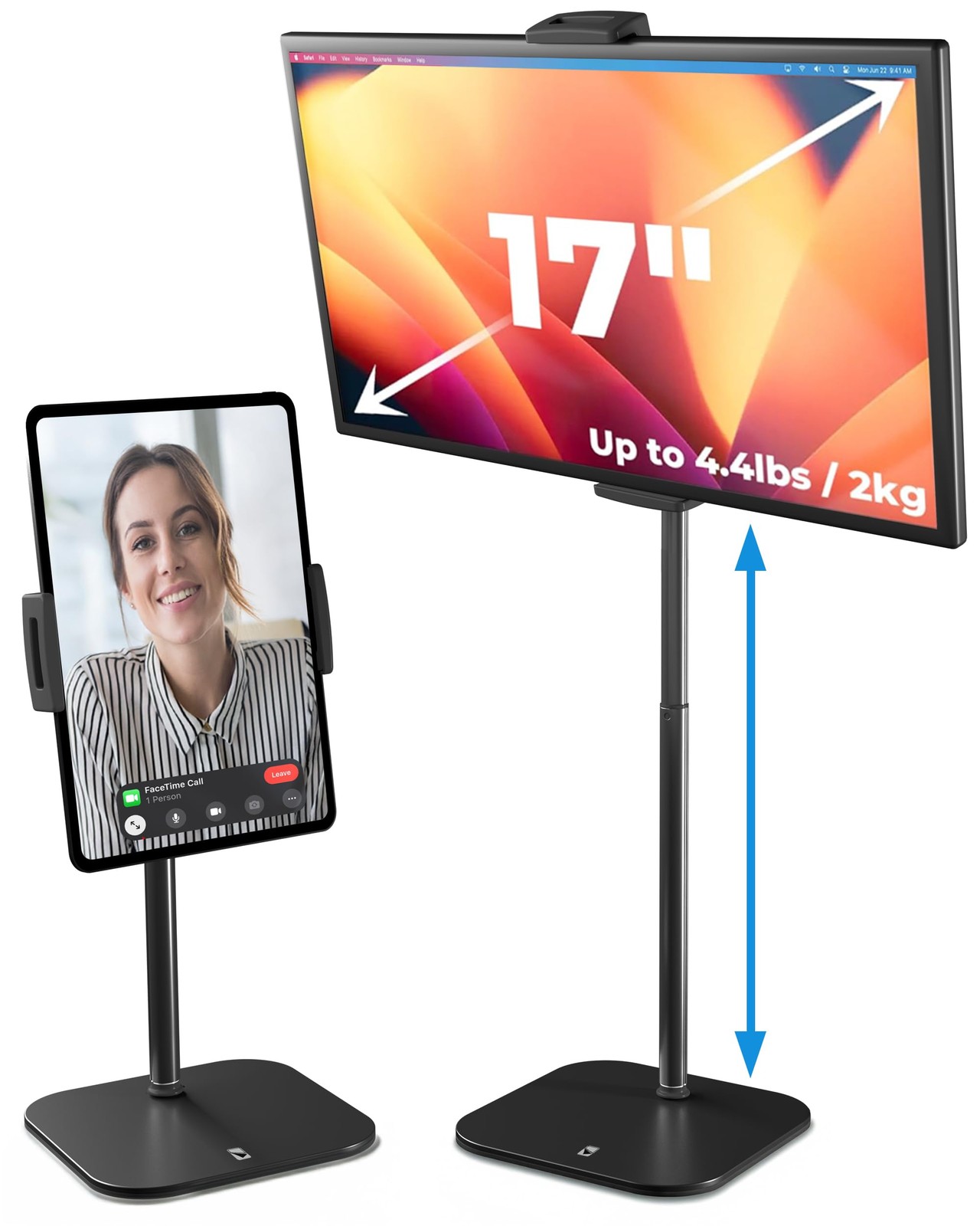 TabStand, 20" Tall iPad Stand for Desk, Portable Monitor Holder up to 17" Hol...