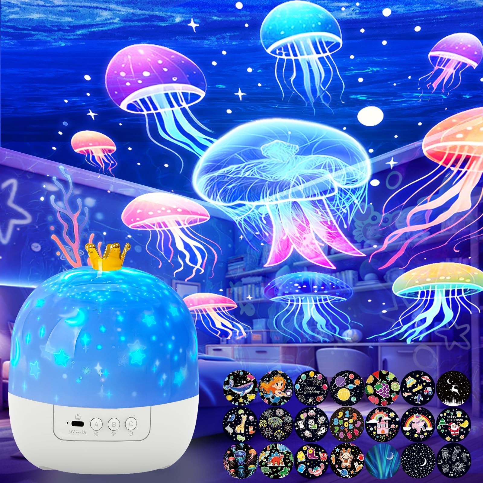 21 Sets of Films Ocean Night Light Projector, Kids Projector for Bedroom，