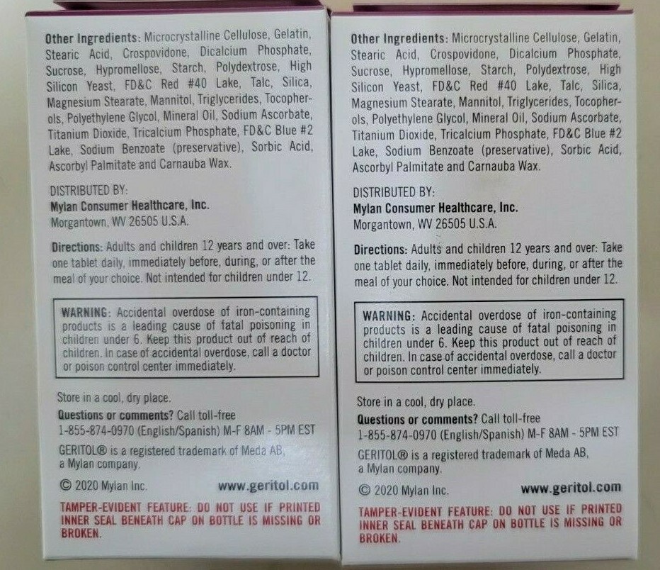 2 Packs Geritol Vitamins Multivitamin & Mineral Supplement 100 Tablets Each
