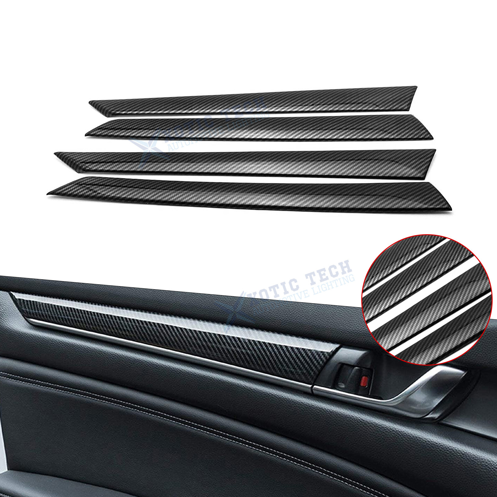 Fit Honda Accord 2018-2022 4PCS Carbon Fiber Black Door Panel Stripes Trim Decor