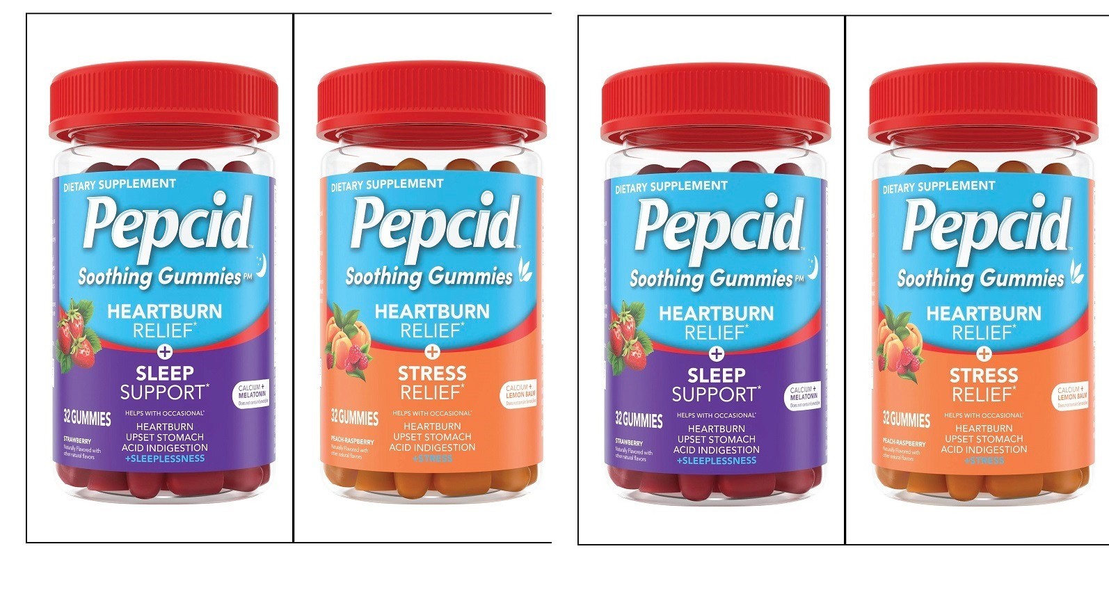 Pepcid Gummies (2 Sleep&2 Stress)Stawberry,Peach Flavor 32 ea total 128 exp 2027