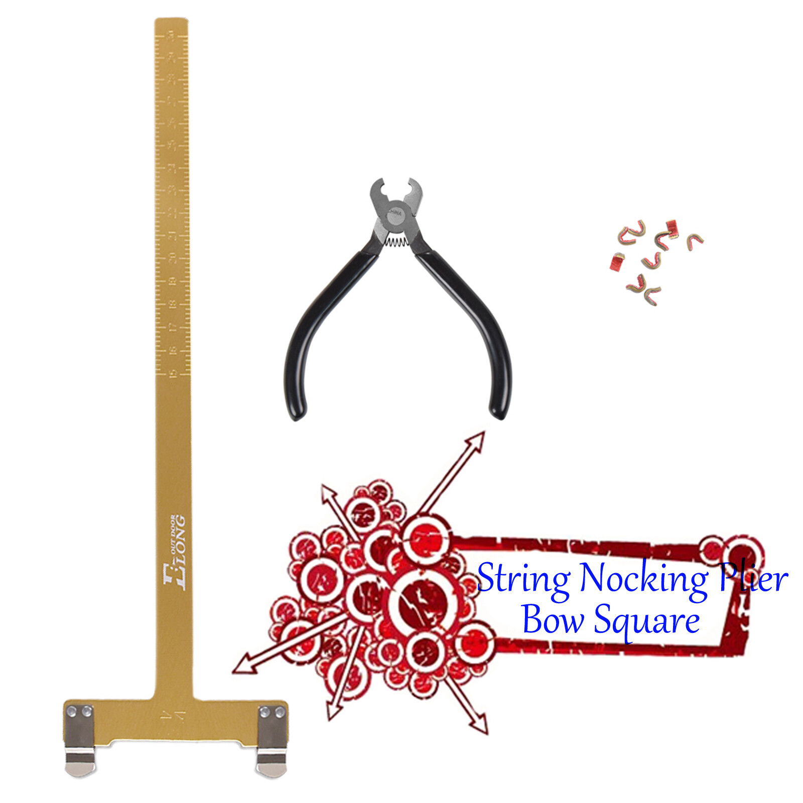 Archery String Nocking Buckle Plier BowString Nock +Bow T Square Measure Tool GO