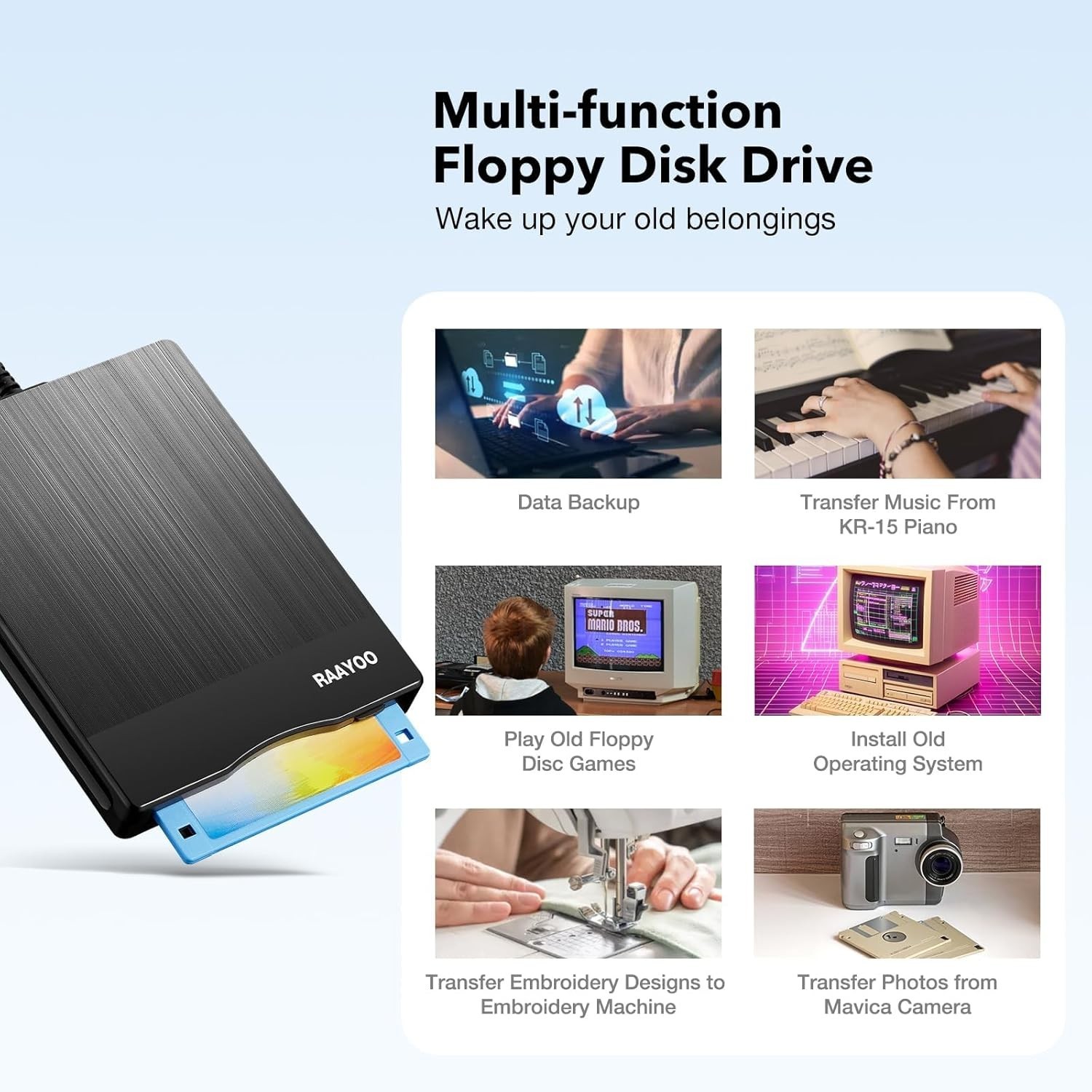Floppy Disk Reader 3.5 Inch USB Floppy Disk Drive External 3 1/2 Floppy Disc Rea