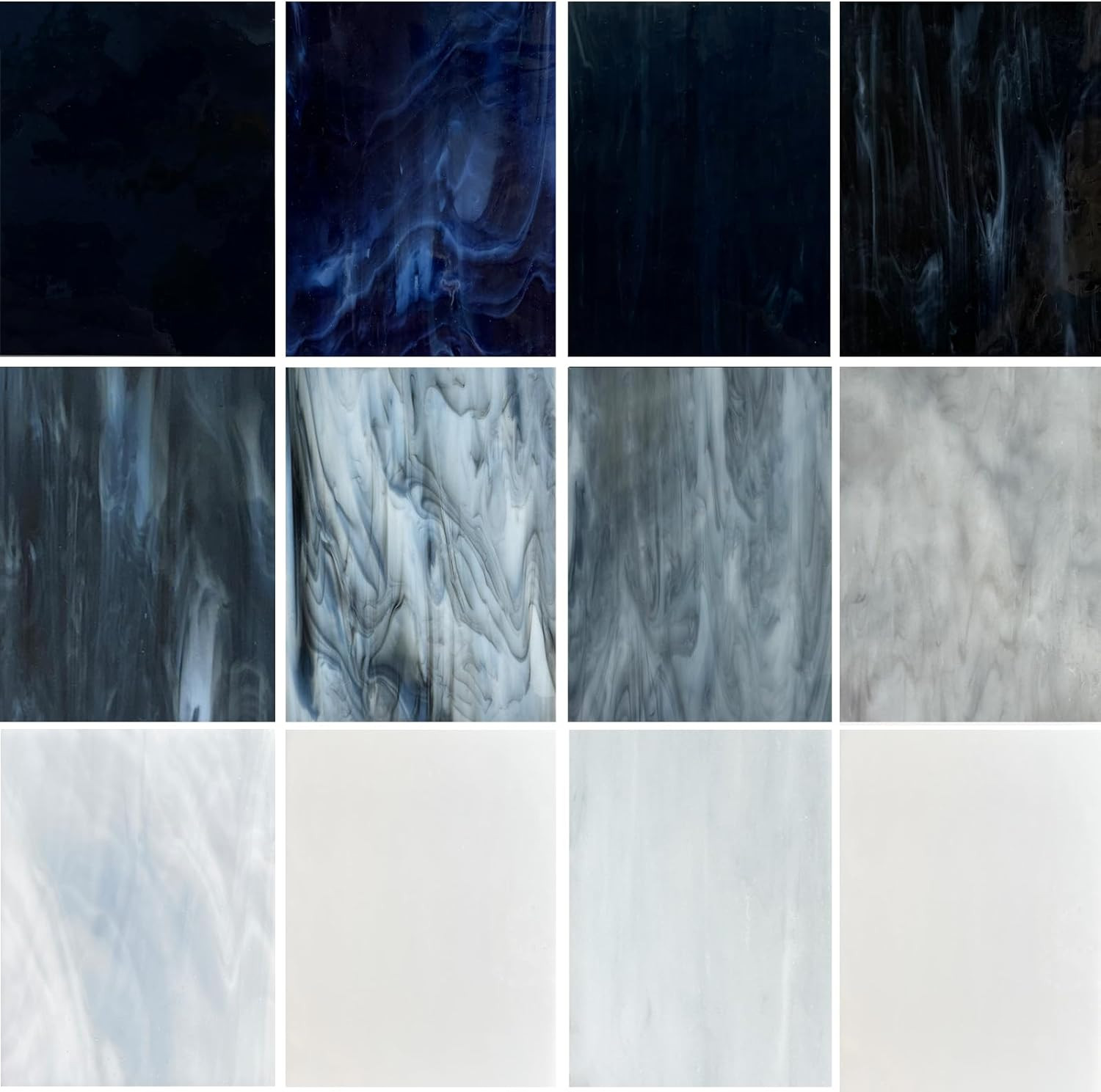 ILLUCKAI 12 Sheets Stained Glass Sheet Assorted Gray Black White Colors, 6 X 4 I