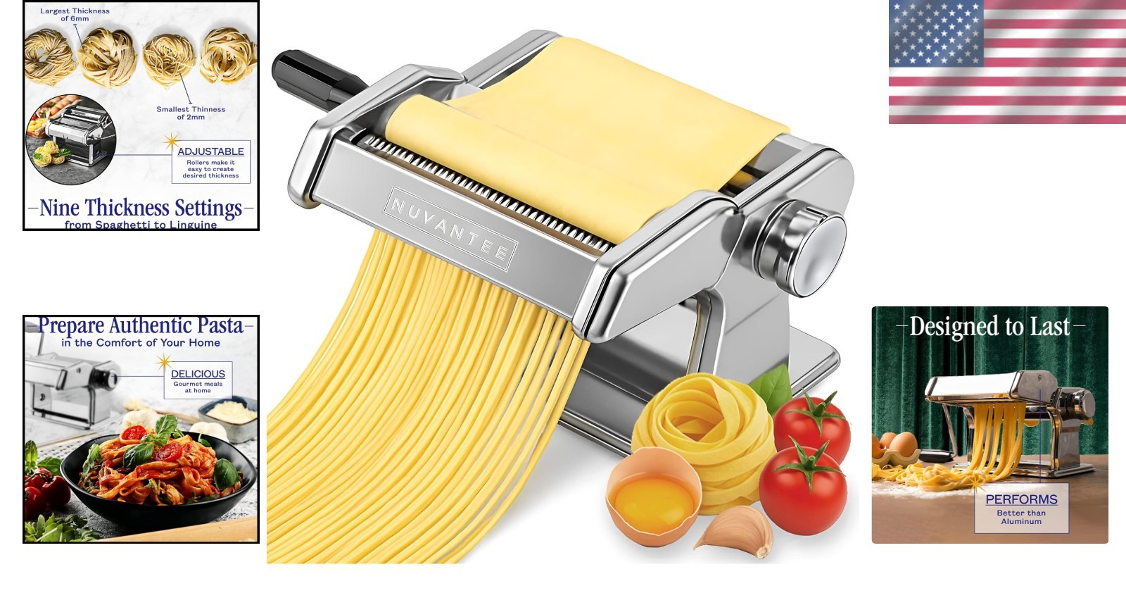 Stainless Steel Pasta Maker - 7 Thickness Settings/